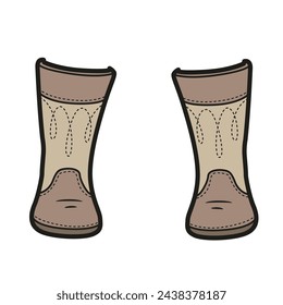 High boots with ornamental stitching color variation on a white background. Image produced without the use of any form of AI software at any stage