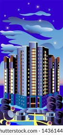 High building across the night sky
