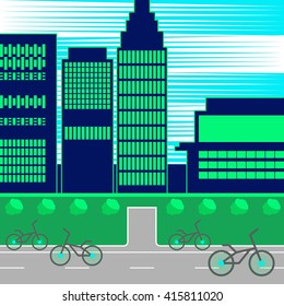 high building in the background in the foreground bike paths