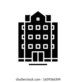 High building black icon, concept illustration, vector flat symbol, glyph sign.