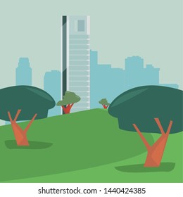 high building city park panorama
