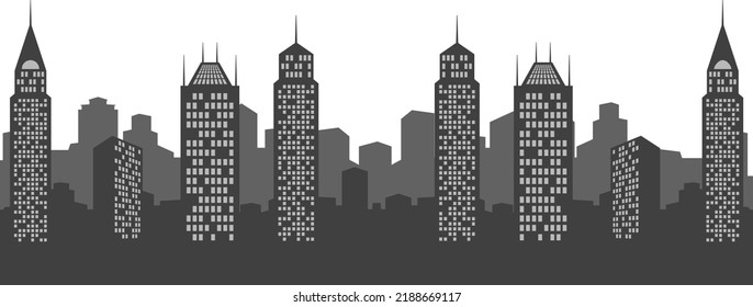 High building cityscape. Black urban street silhouette