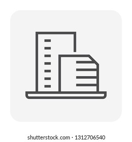 High building or residential vector icon. That condominium, office, apartment or hotel in city. Real estate or property for development, owned, sale, rent, buy, purchase or investment. 64x64 pixel.