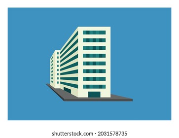 High building. Simple flat illustration in perspective view.