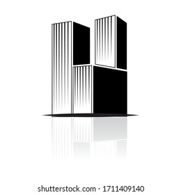 High buildings, black and white vector illustration