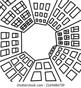 Hohe Gebäude wachsen zum Himmel. Vektorgrafik auf schwarz-weißem Hintergrund.