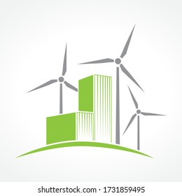 high buildings and wind turbines, vector