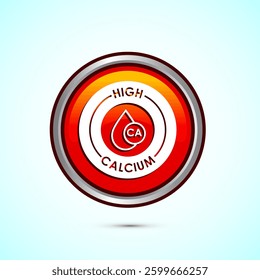 High calcium icon design illustration, High calcium label, logo, sign, symbol, Orange color round button design