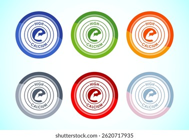 High calcium icon design illustration, High calcium label, logo, sign, symbol, 6 color button design set