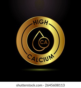 High calcium icon design illustration, High calcium label logo sign symbol in gold color style