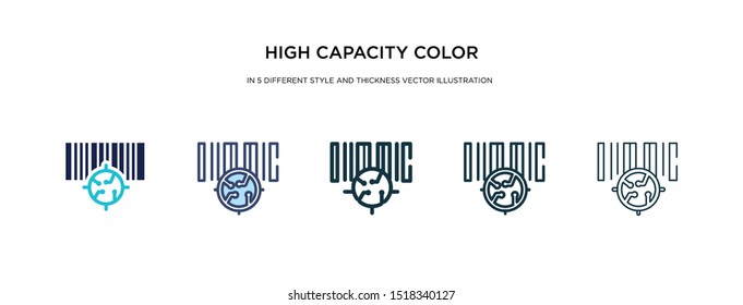 high capacity color barcode icon in different style and thickness vector illustration. Two colored and black high capacity color barcode vector icons in filled, outline, line, stroke style