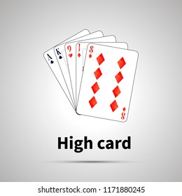 High Card Poker Combination With Shadow On Gray