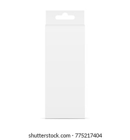 High Carton Box Mockup With Hanging Tab - Front View. Packaging For Stationery. Vector Illustration