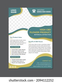 Blumenvorlage für Blumenprodukte mit hoher CBD. modernes vertikales Layout mit Raumfoto-Collage. Kombination von Grün und Blau auf Element und weißem Hintergrund. abstraktes Konzept von flüssigem Stil.