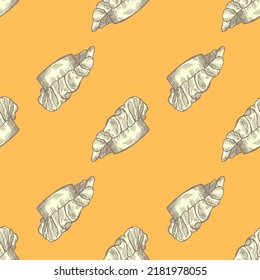 High chef hat engraved seamless pattern. Kitchen traditional element for cook in hand drawn style. Sketch texture for fabric, wallpaper, textile, print, title, wrapping paper. Vector illustration.