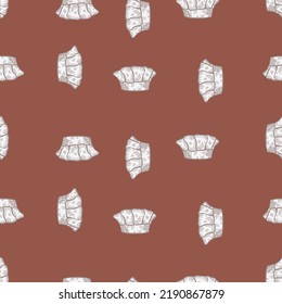 High Chef Hat Engraved Seamless Pattern. Kitchen Traditional Element In Hand Drawn Style. Sketch Texture For Fabric, Wallpaper, Textile, Print, Title, Wrapping Paper. Vector Illustration.