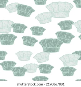 High Chef Hat Engraved Seamless Pattern. Kitchen Traditional Element In Hand Drawn Style. Sketch Texture For Fabric, Wallpaper, Textile, Print, Title, Wrapping Paper. Vector Illustration.