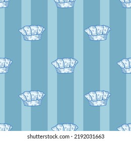 High Chef Hat Engraved Seamless Pattern. Kitchen Traditional Element In Hand Drawn Style. Sketch Texture For Fabric, Wallpaper, Textile, Print, Title, Wrapping Paper. Vector Illustration.