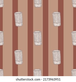 High chef hat sketch seamless pattern. Kitchen traditional element for cook in hand drawn style. Engraved texture for fabric, wallpaper, textile, print, title, wrapping paper. Vector illustration.