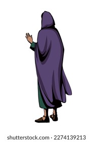 High chief rabbi head teacher guy Peter stand preach holy god white human lord faith story art. Middle east asian robe cloth female bedouin girl Mary hand drawn rear behind view take arm look lead cry