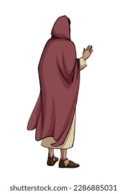 High chief rabbi head teacher guy Peter stand preach holy god white human lord faith story art. Middle east asian robe cloth female bedouin girl Mary hand drawn rear behind view take arm look lead cry