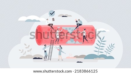 High cholesterol checkup to detect disease or blood risks tiny person concept. Heart attack awareness from too high pressure and unhealthy artery vector illustration. Cardiologist patient health
