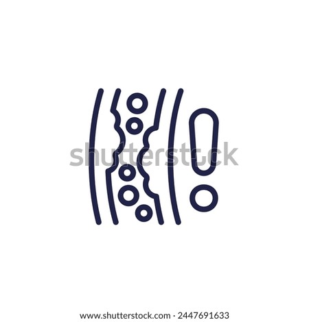 high cholesterol icon with artery, line pictogram on white