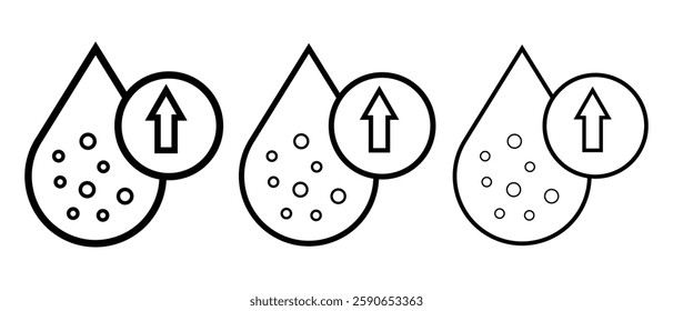 High cholesterol icons symbol. Cholesterol vector icons with up arrow symbol for graphics design. Blood cholesterol outline symbol isolated on white background. Vector illustration.
