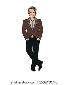 High class man person concept. Human emotion and body language concept. Concept illustration vector cartoon style.