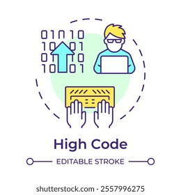 High code multi color concept icon. App development approach of RPA. Automating routine programming tasks. Round shape line illustration. Abstract idea. Graphic design. Easy to use in article