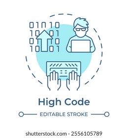 High code soft blue concept icon. App development approach of RPA. Automating routine programming tasks. Round shape line illustration. Abstract idea. Graphic design. Easy to use in article