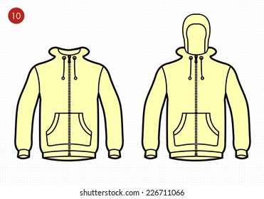 High collar jacket with zipper, pockets and hoodie