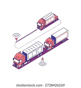 Ilustración plana de alto color que presenta plataformas futuristas que soportan infraestructura de transporte autónomo