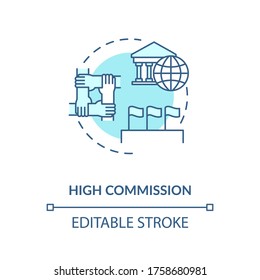 High commission concept icon. Diplomatic mission idea thin line illustration. International partnership. Foreign countries relations. Vector isolated outline RGB color drawing. Editable stroke