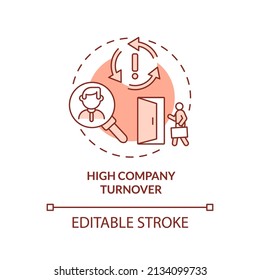 High company turnover terracotta concept icon. Warning sign in recruitment interview abstract idea thin line illustration. Isolated outline drawing. Editable stroke. Arial, Myriad Pro-Bold fonts used