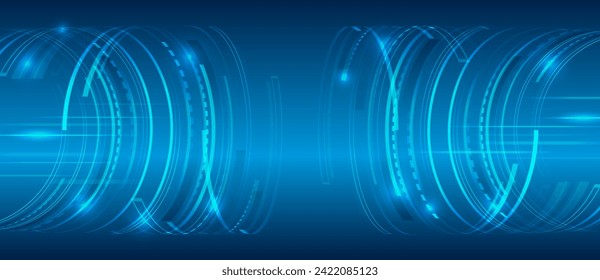 High computer technology design. Modern science vector presentation. Abstract vortex, tunnel, futuristic concept. Data transfer and protection, internet communication on a blue background. 