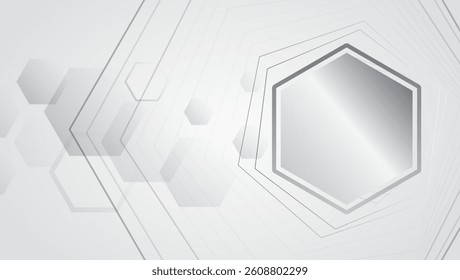 High computer technology design. Modern science vector presentation. Abstract hexagons, futuristic concept. Data transfer and protection, internet communication on a grey background.