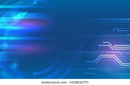 High computer technology elements on a blue background. Sci-fi concept for presentation or banner. Abstract futuristic circuit board. High tech digital technology design. 