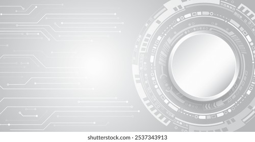 High computer technology elements on a grey background. Sci-fi concept for presentation or banner. Abstract futuristic circuit board. High tech digital technology design.