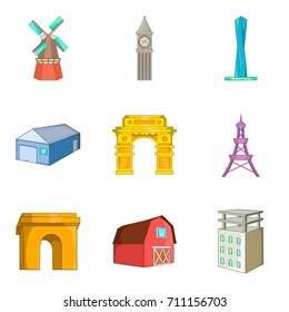 High construction icons set. Cartoon set of 9 high construction vector icons for web isolated on white background