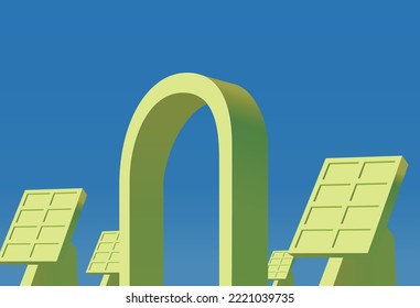 High contrast 2_ECO door shows the door frame and solar panels thats means enter the door of ECO category vector illustration graphic EPS 10