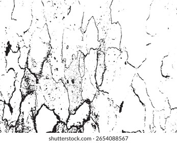 Um alto contraste, textura grunge preto e branco abstratos com um padrão rachado. Este design de silhueta é isolado em um fundo transparente, perfeito para sobreposição.