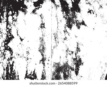 A high contrast, abstract black and white grunge texture featuring rough, irregular shapes and a distressed, splattered appearance. This silhouette is isolated on a transparent background.