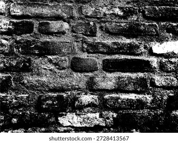 High contrast black brick wall silhouette. Abstract grunge stone texture stencil for industrial, urban, and minimalist architectural graphic designs.