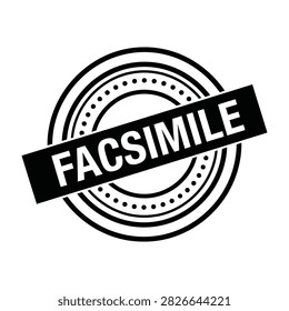 A high contrast black ink impression of a circular facsimile rubber stamp isolated on a white background. Perfect for document authentication and office work.