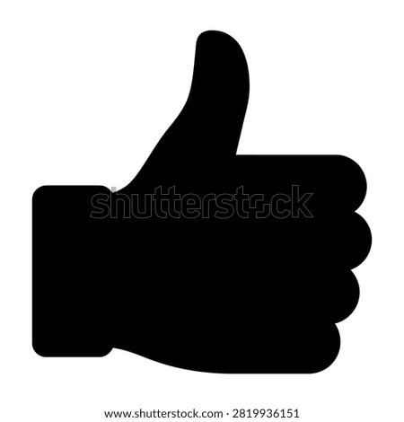 A high contrast black silhouette of a hand giving a thumbs up gesture against a white background, representing approval, success, and positive feedback for social media.