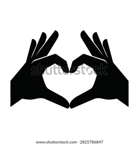 High contrast black silhouette of two hands forming a heart shape. Minimalist symbol representing love, care, and affection. Ideal for Valentine's Day designs and charity campaigns.