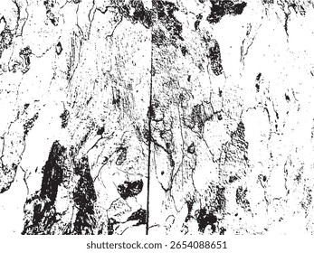 Uma textura abstrata grunge em preto e branco de alto contraste apresentando formas orgânicas, irregulares e manchas espalhadas, apresentada como uma silhueta sobre um fundo transparente.