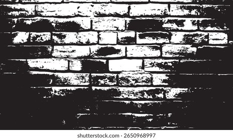 a high contrast black and white brick wall texture with a grunge style effect applied to it for design use