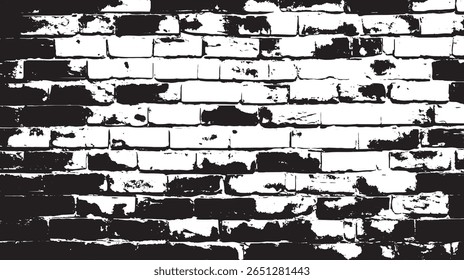 a high contrast black and white brick wall creates a textured and distressed abstract background image effect